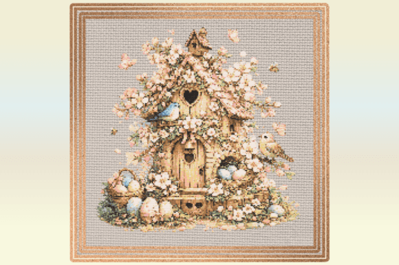 Cherry Blossom Birdhouse Cross Stitch